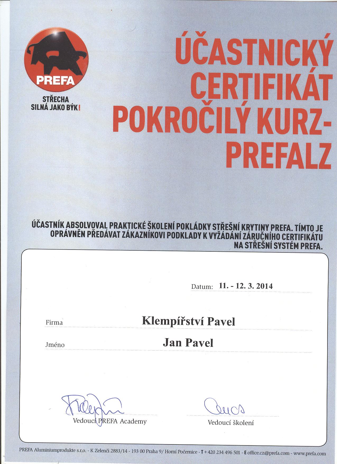 certifikát PREFA.3